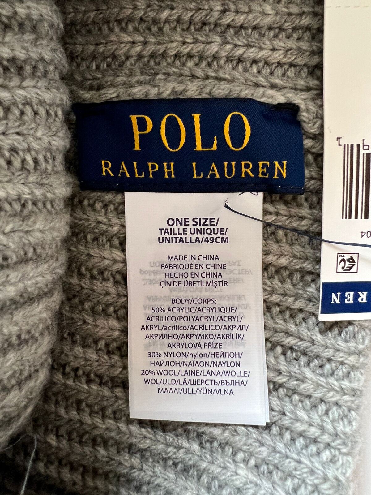 Neue Polo Ralph Lauren Damen-Beaniemütze mit Bärenmuster in Grau 