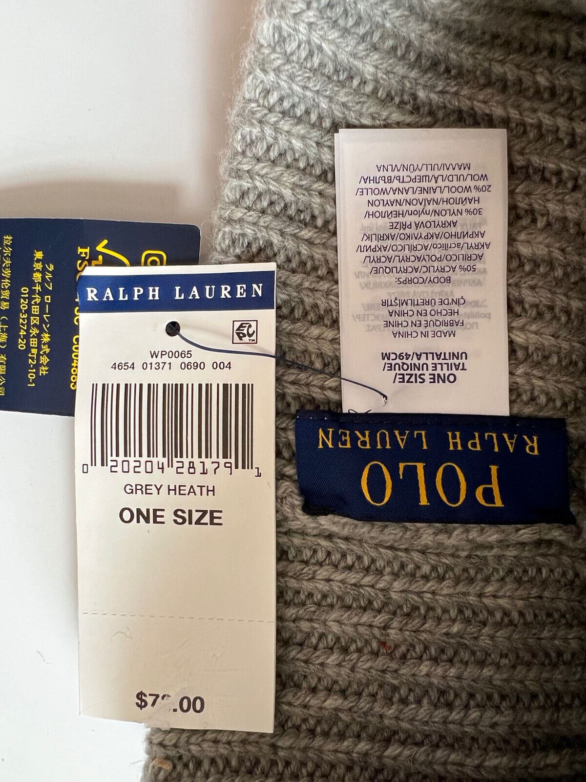 Neue Polo Ralph Lauren Damen-Beaniemütze mit Bärenmuster in Grau 