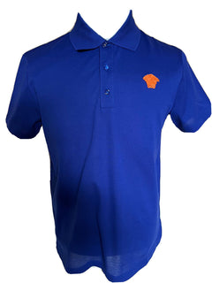 Neu mit Etikett: 425 $ Versace Medusa Blue Tailor Fit Baumwoll-Poloshirt M A87427 Hergestellt in Italien