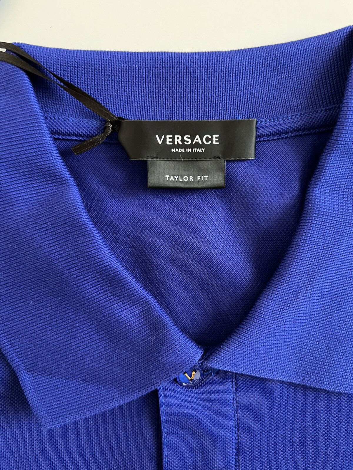 Neu mit Etikett: 425 $ Versace Medusa Blue Tailor Fit Baumwoll-Poloshirt M A87427 Hergestellt in Italien