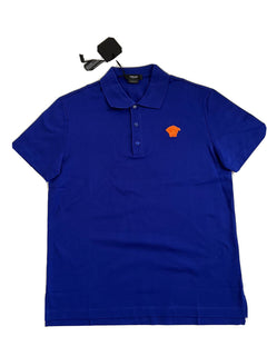 Neu mit Etikett: 425 $ Versace Medusa Blue Tailor Fit Baumwoll-Poloshirt M A87427 Hergestellt in Italien