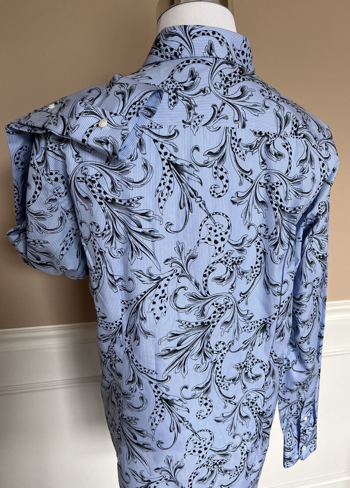 Синяя классическая рубашка Versace с графическим принтом NWT, 850 долларов США, размер 46, A87409, сделано в Италии