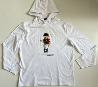 Neu mit Etikett: Polo Ralph Lauren Langarm-Bären-Sweatshirt mit Kapuze, Weiß, XL/TG 