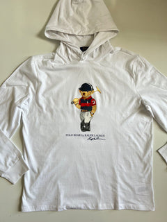 Neu mit Etikett: Polo Ralph Lauren Langarm-Bären-Sweatshirt mit Kapuze, Weiß, XL/TG 