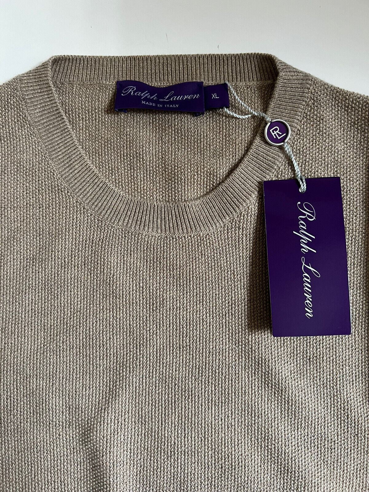 NWT $795 Ralph Lauren Purple Label Silk/Cashmere Oatmeal Sweater XL Italy