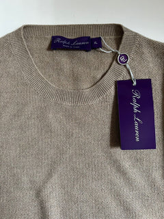 Neu mit Etikett: 795 $ Ralph Lauren Purple Label Haferflockenpullover aus Seide/Kaschmir XL Italien