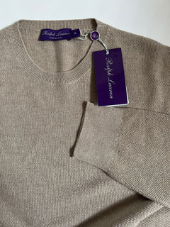 Neu mit Etikett: 795 $ Ralph Lauren Purple Label Haferflockenpullover aus Seide/Kaschmir XL Italien