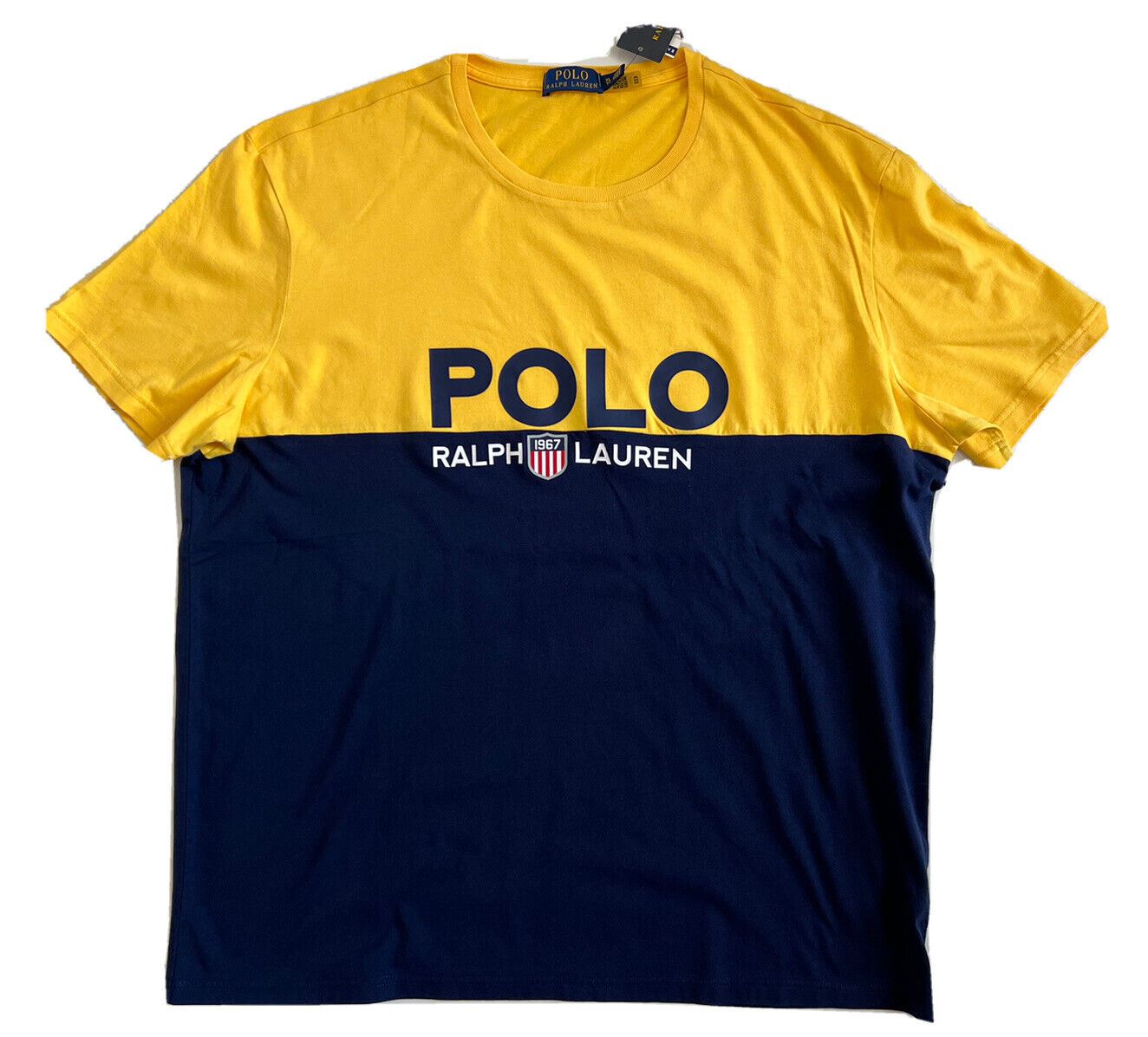 NWT $69.50 Polo Ralph Lauren Logo Yellow/Blue T-Shirt XL