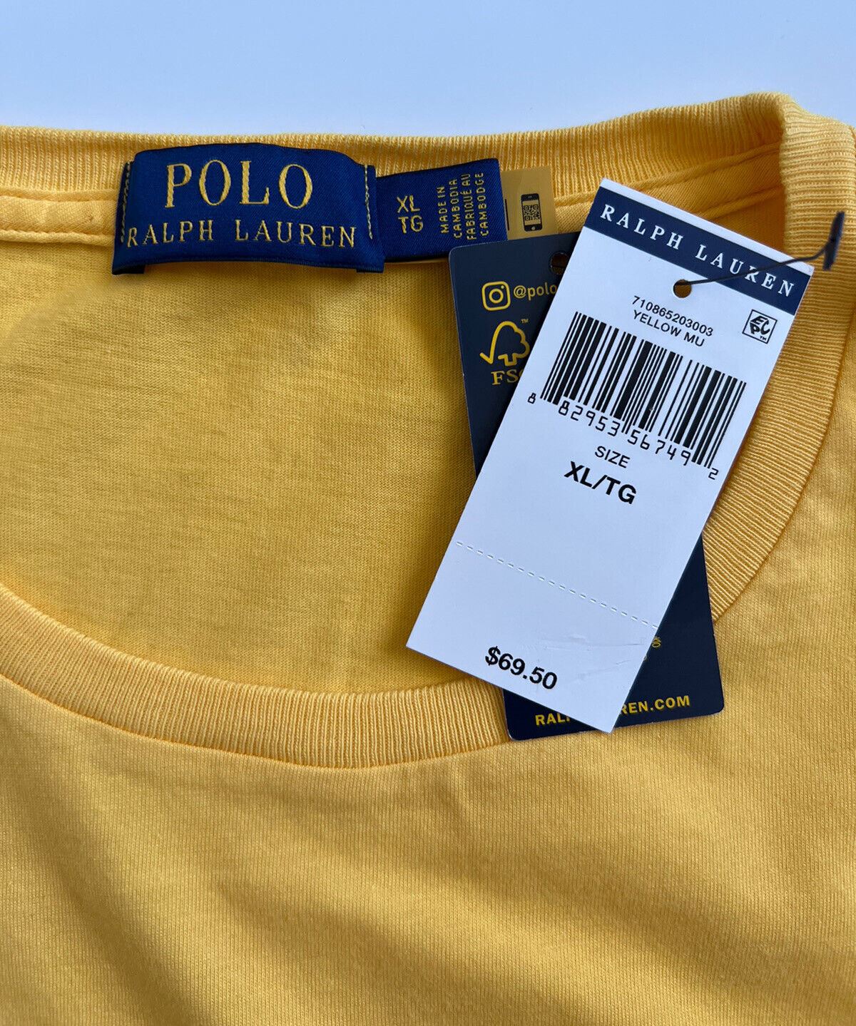 NWT $69.50 Polo Ralph Lauren Logo Yellow/Blue T-Shirt XL