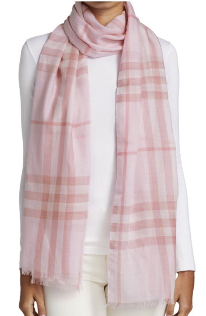 Neu mit Etikett: 420 $ Burberry Giant Check Gauze Wool/Seide Schal Alabaster Italien 87" L x 27,5" W 
