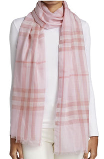 Neu mit Etikett: 420 $ Burberry Giant Check Gauze Wool/Seide Schal Alabaster Italien 87" L x 27,5" W 