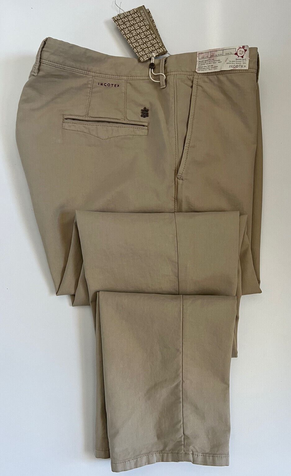 NWT 495 долларов США Incotex Мужские брюки узкого кроя бежевого цвета, размер 42 США