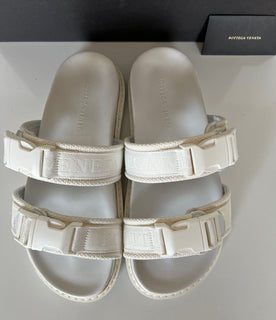 NIB $ 520 Bottega Veneta Herren-Slipper aus Leder/Canvas in Optikweiß 9 US 578262 