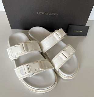 NIB $ 620 Bottega Veneta Herren-Slipper aus Leder/Canvas in Optikweiß 11 US 578262 