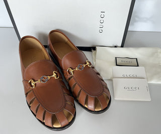 NIB Gucci Herren-Slipper aus braunem Horsebit-Leder mit Ausschnittdetails 9 US 624848 