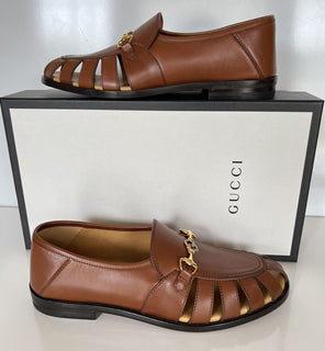 NIB Gucci Herren-Slipper aus braunem Horsebit-Leder mit Ausschnittdetails 9 US 624848 
