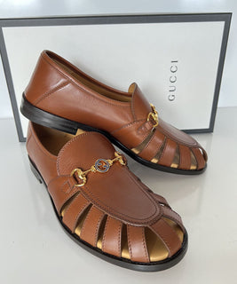 NIB Gucci Herren-Slipper aus braunem Horsebit-Leder mit Ausschnittdetails 9 US 624848 