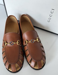 NIB Gucci Herren-Slipper aus braunem Horsebit-Leder mit Ausschnittdetails 9 US 624848 
