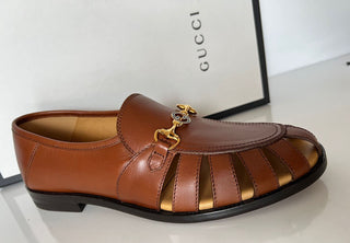 NIB Gucci Herren-Slipper aus braunem Horsebit-Leder mit Ausschnittdetails 9 US 624848 