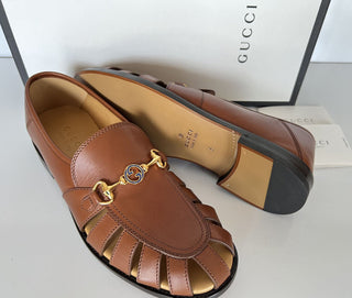 NIB Gucci Herren-Slipper aus braunem Horsebit-Leder mit Ausschnittdetails 9 US 624848 
