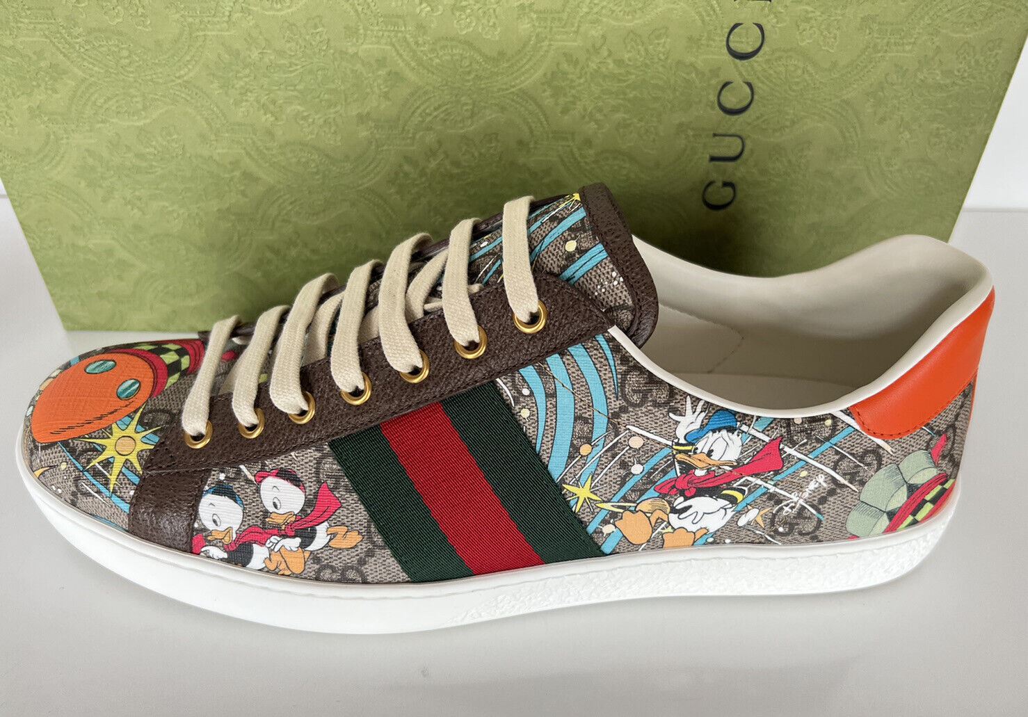 NIB Gucci Herren Donald Duck Sneakers 10,5 US (Gucci 10) Hergestellt in Italien 647950 