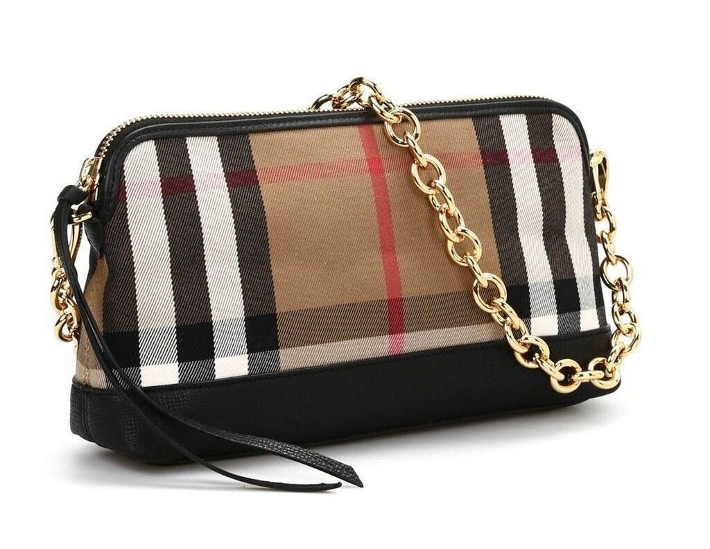 Neu mit Etikett: Burberry Abingdon House Check Derby Leder Umhängetasche Schwarz 4014741 Italien