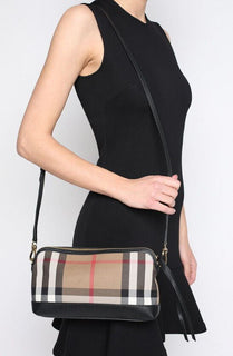 Neu mit Etikett: Burberry Abingdon House Check Derby Leder Umhängetasche Schwarz 4014741 Italien