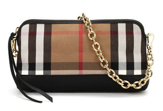Neu mit Etikett: Burberry Abingdon House Check Derby Leder Umhängetasche Schwarz 4014741 Italien