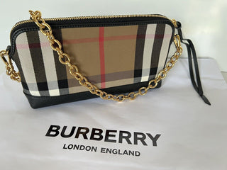 Neu mit Etikett: Burberry Abingdon House Check Derby Leder Umhängetasche Schwarz 4014741 Italien