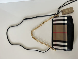 Neu mit Etikett: Burberry Abingdon House Check Derby Leder Umhängetasche Schwarz 4014741 Italien