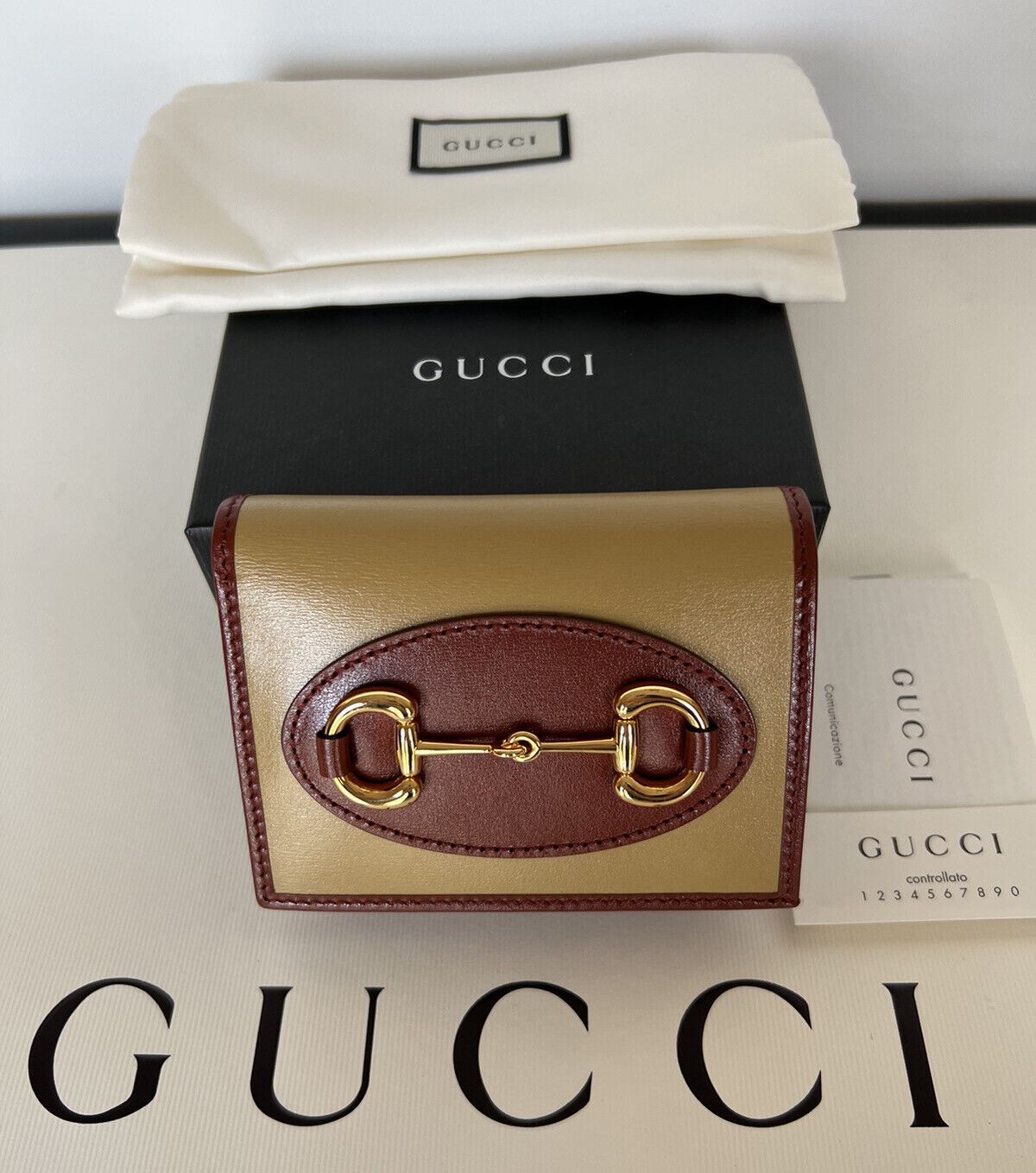 New Gucci Horsbit 1955 Mini Brown/Red Leather Wallet Made in Italy 621887