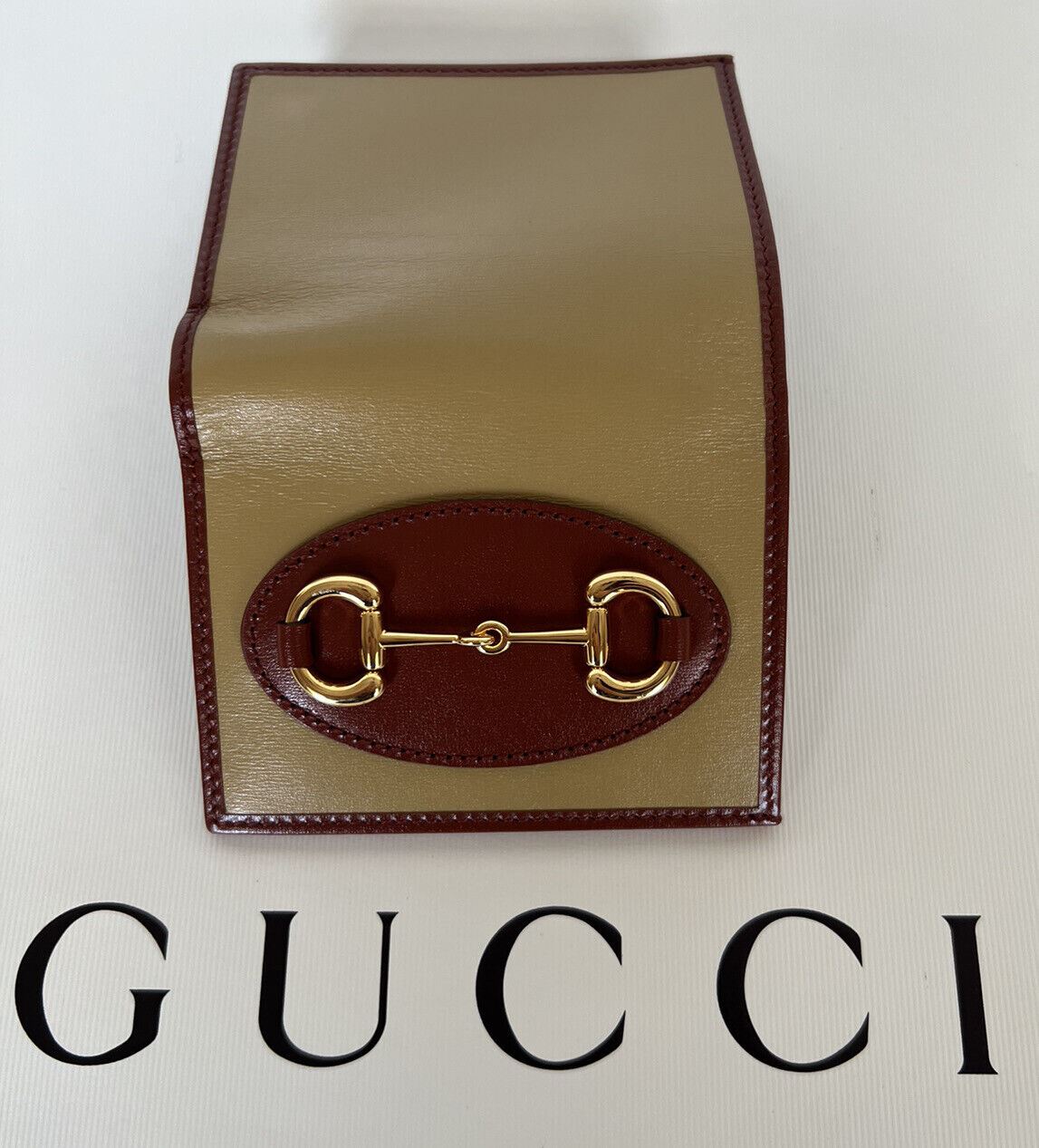 New Gucci Horsbit 1955 Mini Brown/Red Leather Wallet Made in Italy 621887
