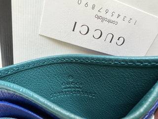 NIB Gucci GG Marmont gestepptes Leder-Kartenetui in Blau/Grün, hergestellt in Italien 573812 