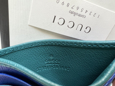 NIB Gucci GG Marmont Quilted Leather Blue/Green Card Holder Made in Italy 573812