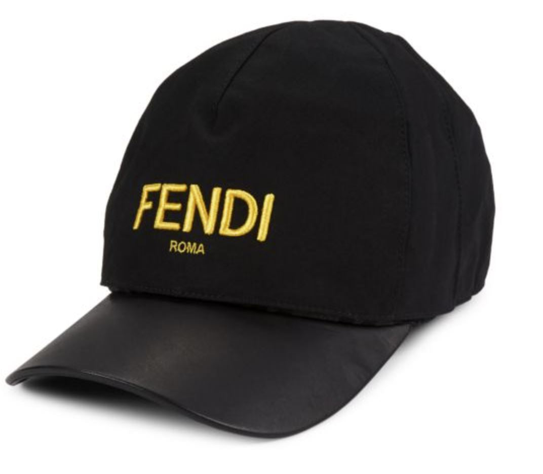 Neu mit Etikett: 550 $ FENDI Wende-Baseballkappe aus Baumwolle/Leder mit FF-Logo in Schwarz, Größe L, Italien 