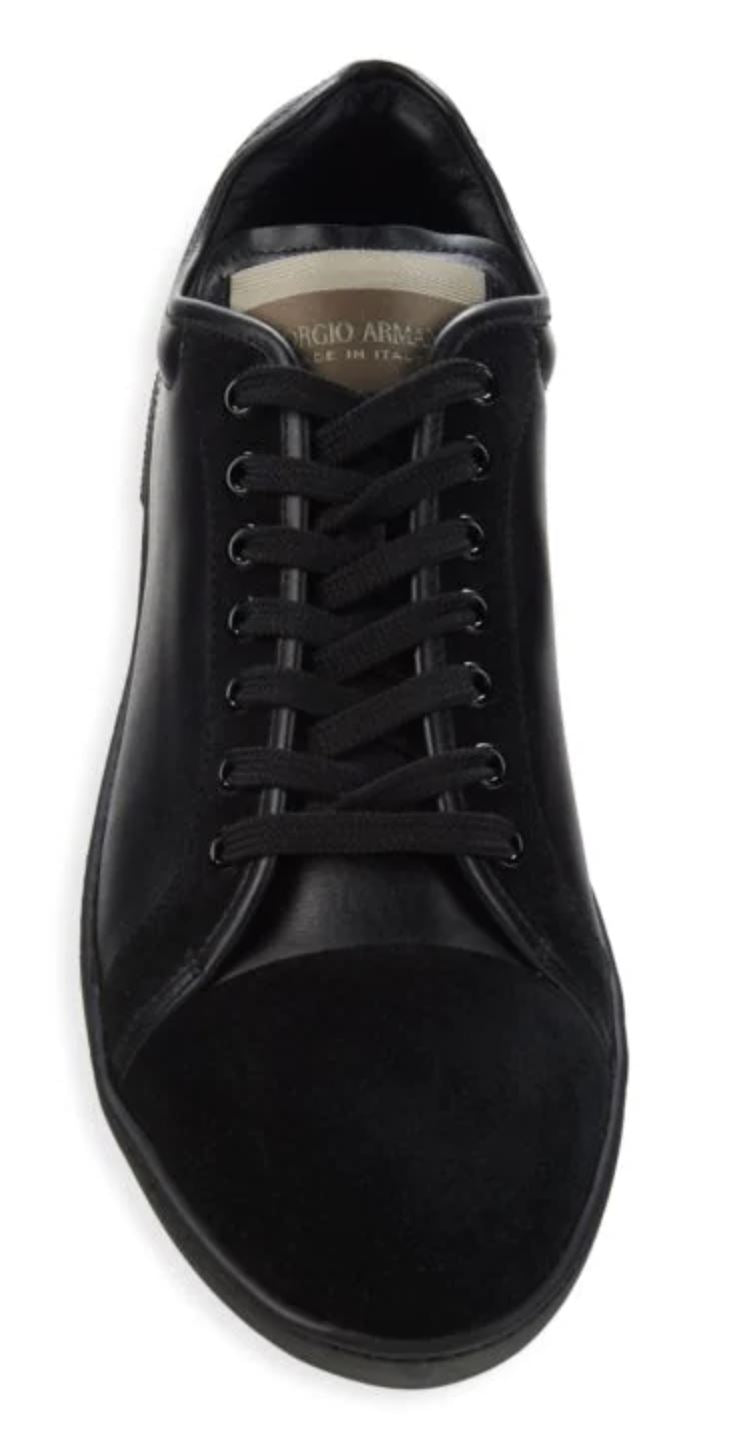 New $675 Giorgio Armani Men’s Black Leather Sneakers 11 US X2X109 Italy