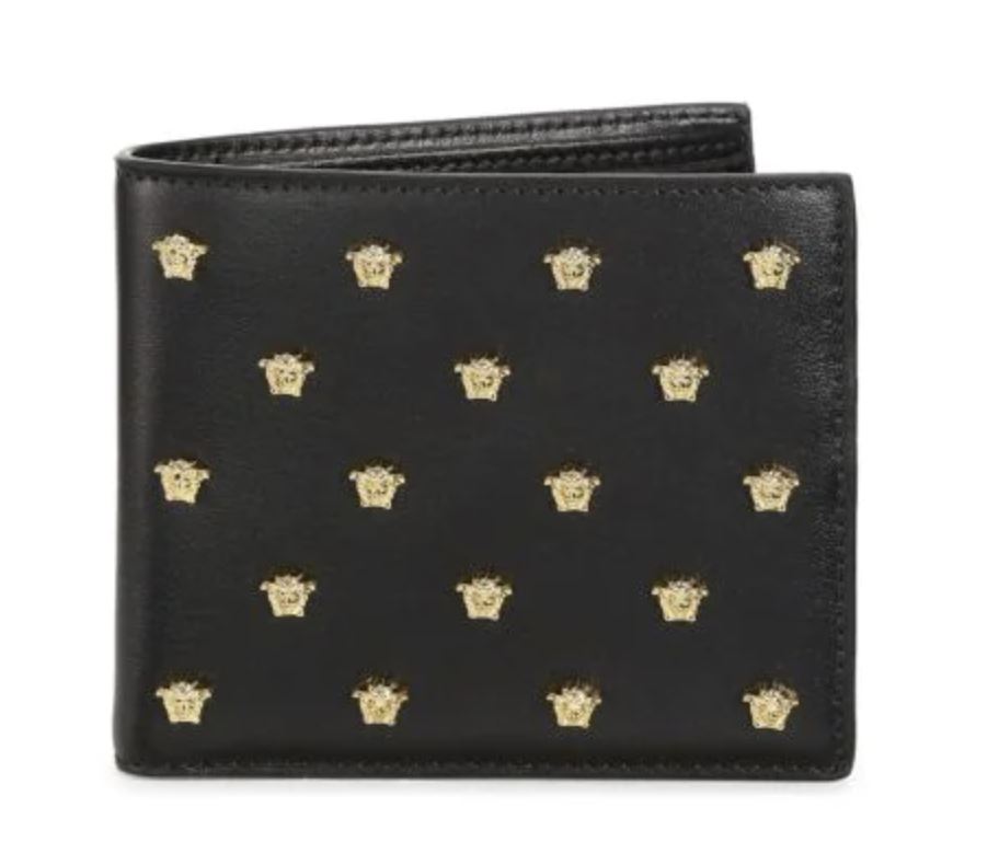 NWT $275 Versace Embedded Medusa Accents Black Leather Card Case Made in Italy