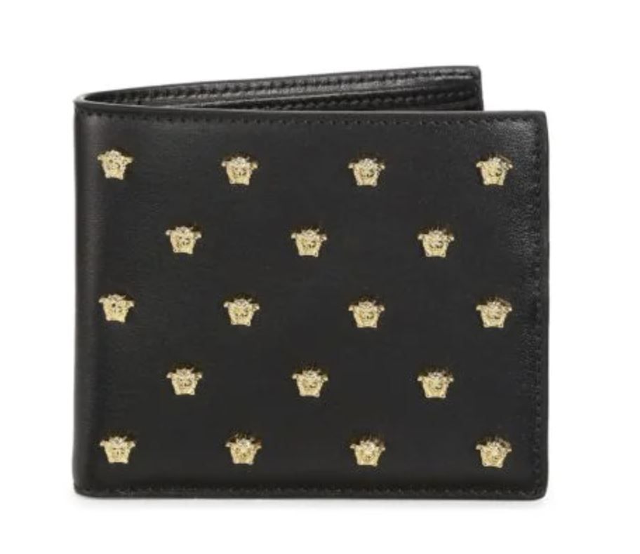 NWT 275 $ Versace Embedded Medusa Accents Kartenetui aus schwarzem Leder, hergestellt in Italien 