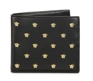 NWT 275 $ Versace Embedded Medusa Accents Kartenetui aus schwarzem Leder, hergestellt in Italien 