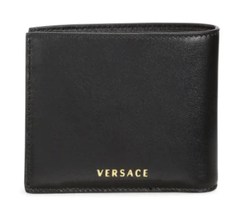 NWT 275 $ Versace Embedded Medusa Accents Kartenetui aus schwarzem Leder, hergestellt in Italien 