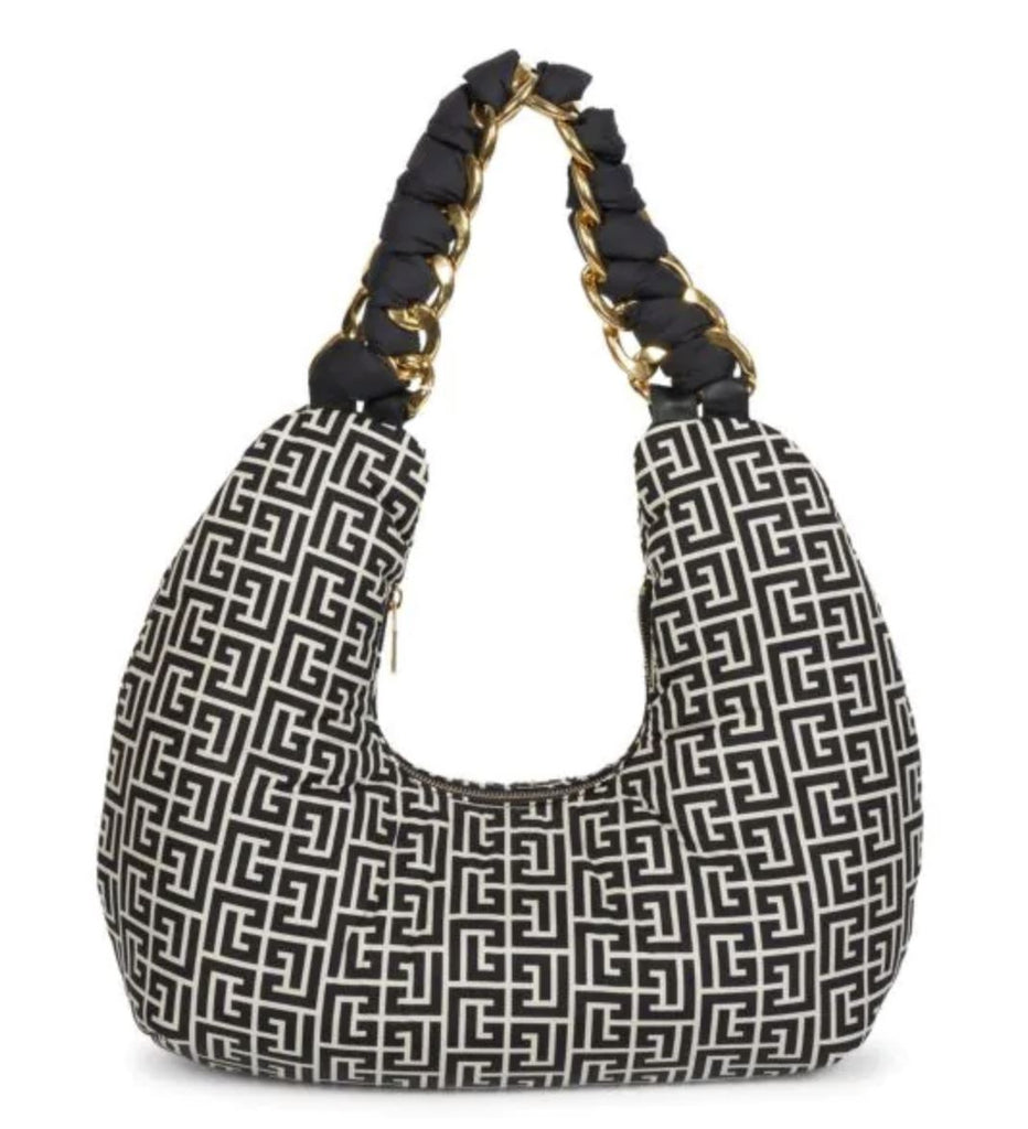 Neu mit Etikett: 1.650 $ BALMAIN Monogram Ivory Black Pillow Hobo Bag Hergestellt in Italien 