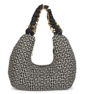 Neu mit Etikett: 1.650 $ BALMAIN Monogram Ivory Black Pillow Hobo Bag Hergestellt in Italien 