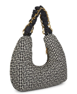 Neu mit Etikett: 1.650 $ BALMAIN Monogram Ivory Black Pillow Hobo Bag Hergestellt in Italien 