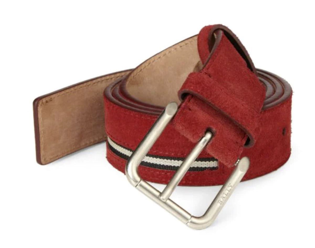 NIB 275 $ Bally Herren-Wildledergürtel in Rot, 40/100, hergestellt in Italien 