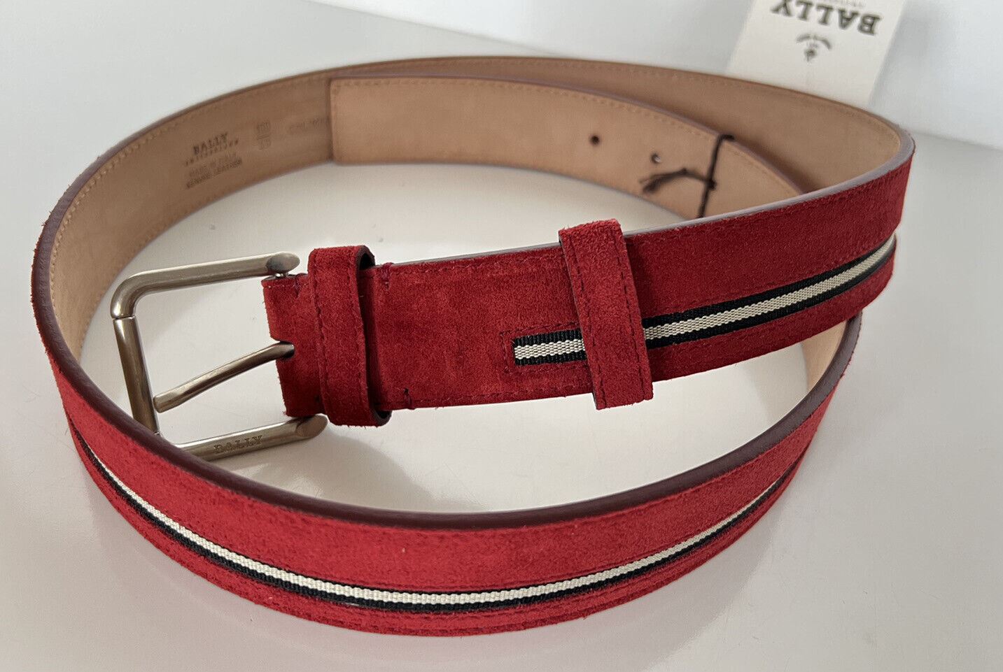 NIB $275 Bally Men's Suede Red Belt 40/100 Made in Italy