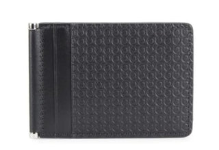 NIB 295 $ Salvatore Ferragamo Bifold-Geldbörse aus schwarzem Leder mit Gancini-Prägung IT 