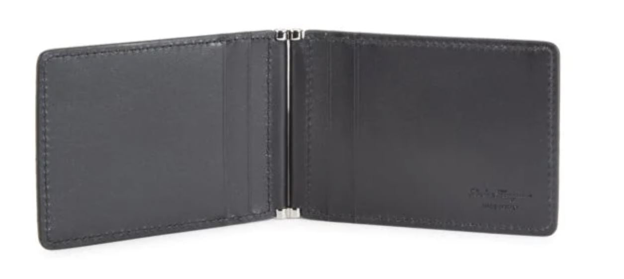 NIB 295 $ Salvatore Ferragamo Bifold-Geldbörse aus schwarzem Leder mit Gancini-Prägung IT 