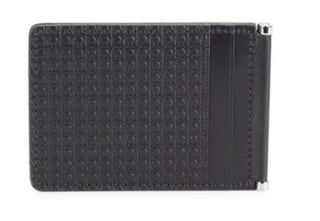 NIB 295 $ Salvatore Ferragamo Bifold-Geldbörse aus schwarzem Leder mit Gancini-Prägung IT 