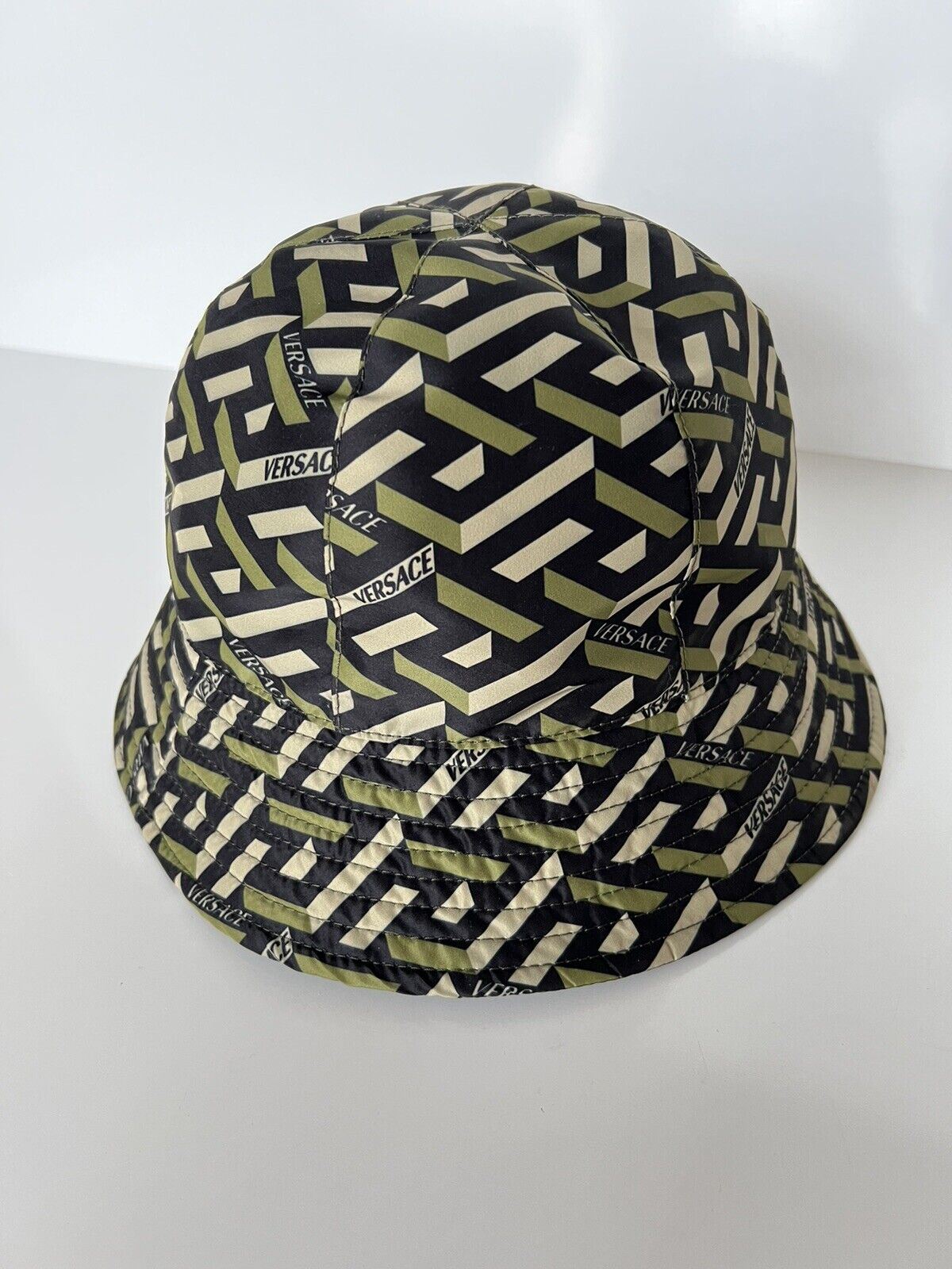 NWT $350 Versace La Greca Print Bucket Hat Kaki 58 (L)