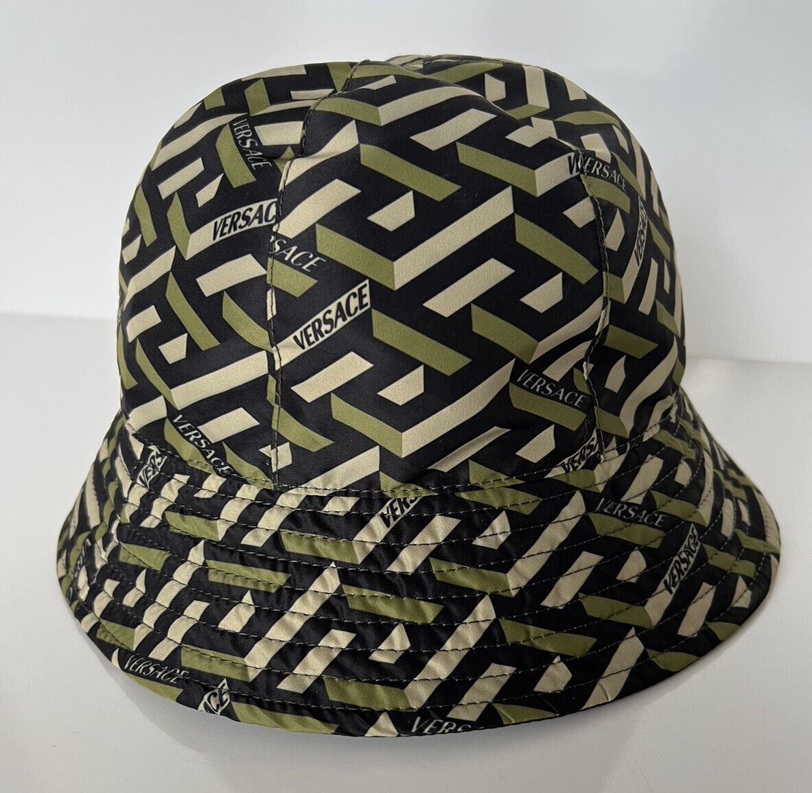 NWT $350 Versace La Greca Print Bucket Hat Kaki 58 (L)